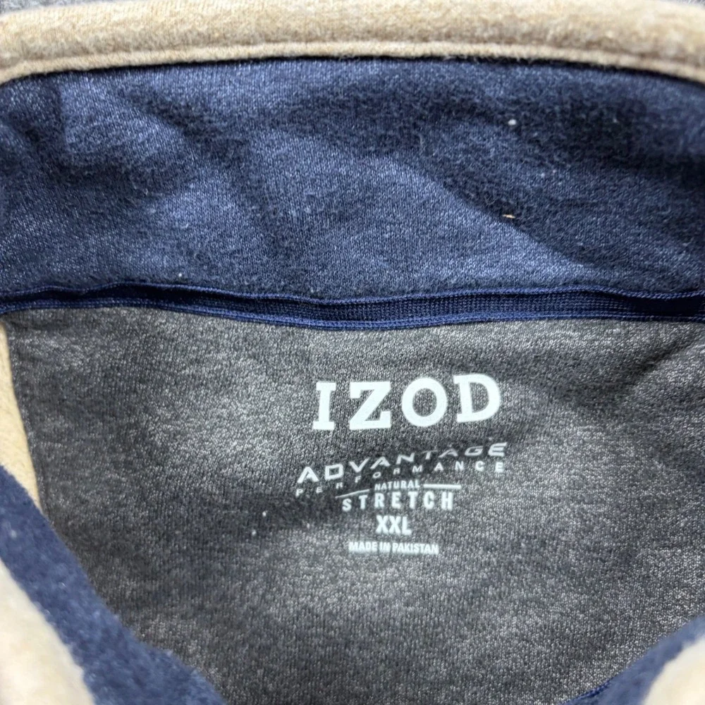 IZOD Pullover Mens XXL Advantage Performance Quarter Zip Blue Tan Orange Stripe
